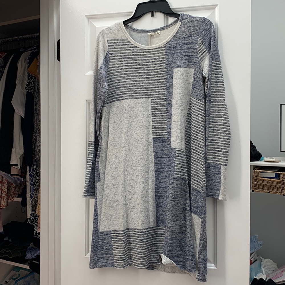 Gap Gray Cream Colorblock Long Sleeve Pullover Casual Mini Dress Size XS